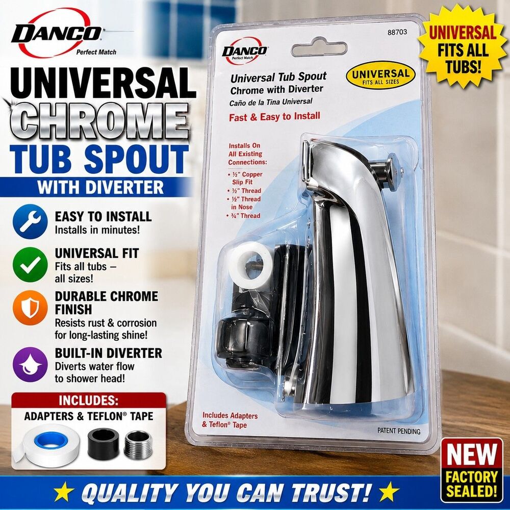 Danco 88703 Universal Chrome Tub Spout with Diverter NEW Sealed Bath Faucet